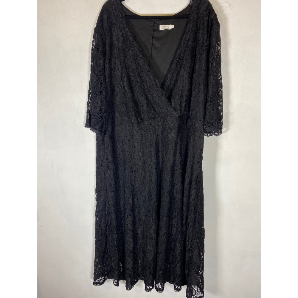 Pinup Fashion 28W Black Lace Faux Wrap Maxi Dress Sheer Sleeve 5X Gothic